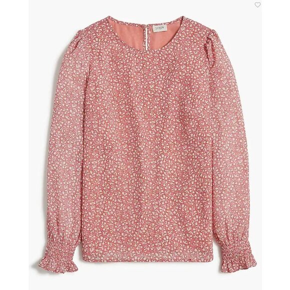 J.Crew Tops - J.Crew Womens Floral Print Long Sleeve Blouse S Pink & White